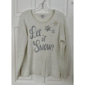 Croft & Barrow Let it Snow embellished silver metallic cream women’s sweater XL